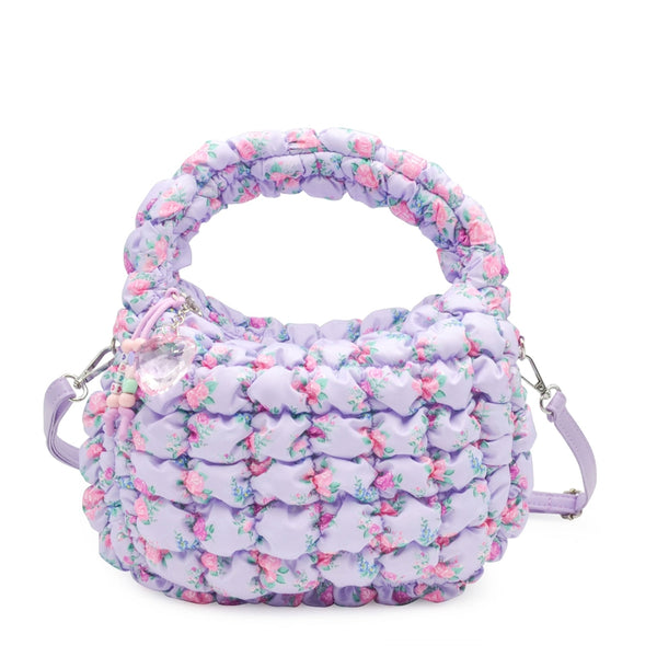 Quilted Scrunchies Floral Printed Mini Hobo Crossbody Bag | Lavender