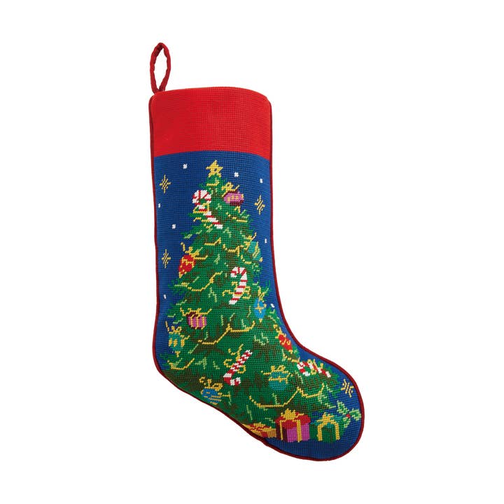 Christmas Tree Embroidered Needlepoint Stocking