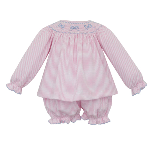 Pink Knit Stripe Bishop Bloomer Set | Bows