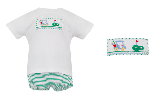 Boy's Knit Stripe T-Shirt Set w/ Diaper | Green and White Golf