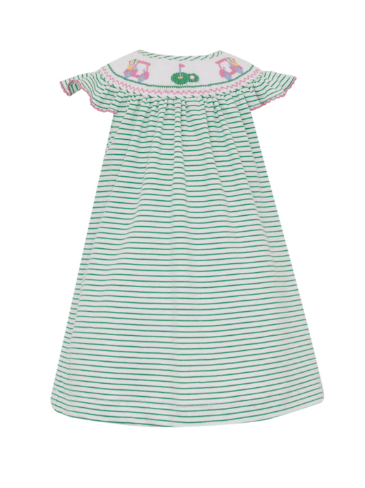 Girls Knit Stripe Angel Wing Bishop Dress | Green and White Golf