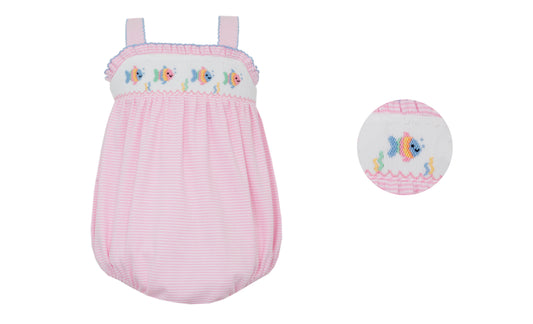 Pink Knit Stripe Bubble | Smocked Fish
