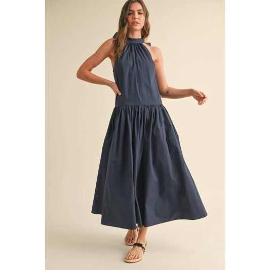 Sleeveless Dress with Tie Back | Navy