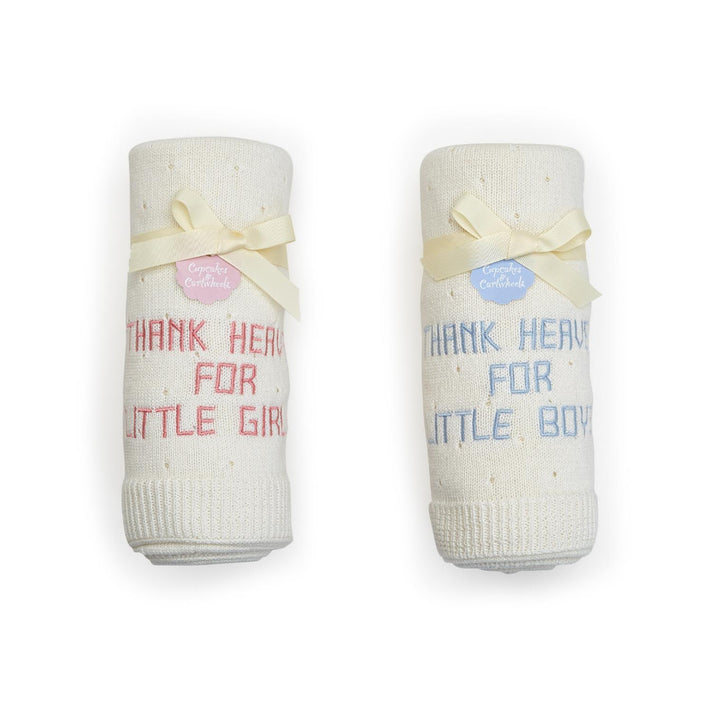 Thank Heaven Embroidered Knit Blanket | Pink or Blue