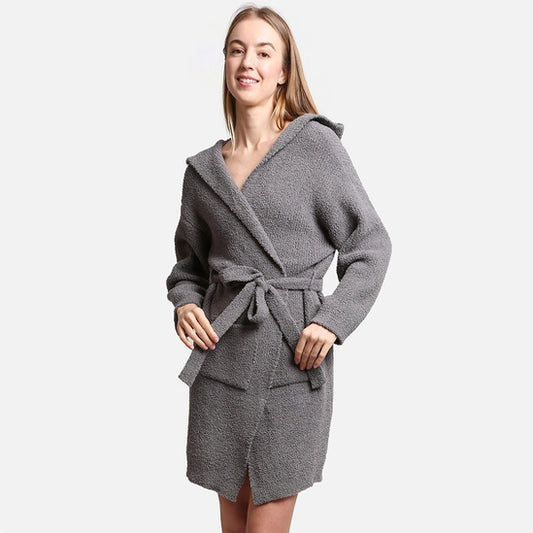 Adult Solid Color Soft Hooded Robe | Grey, Pink or Ivory