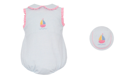 Girls Blue Gingham Bubble | Sailboat
