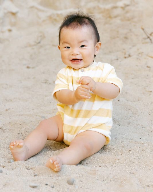 TERRY HENLEY ROMPER || YELLOW STRIPE