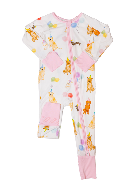 Sleep Romper | Dog Party Pink