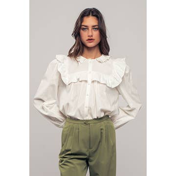 Romantic Ruffle Collar Button Up Blouse