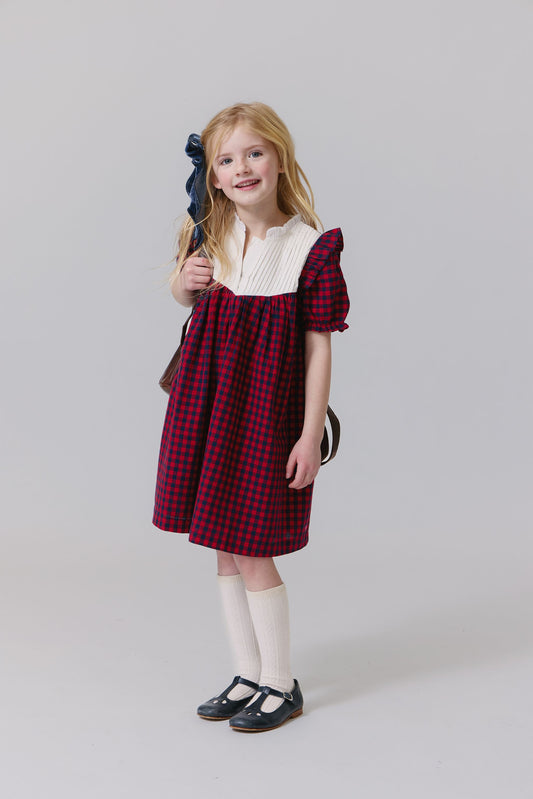 Girls Imogen Dress | Red Blue Check