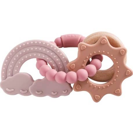 Catalina Rattle Teether Silicone and Beechwood | Misty Rose