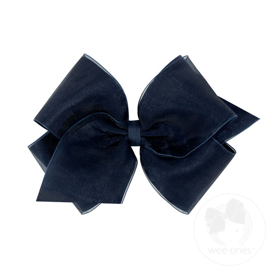 KING SATIN AND GROSSGRAIN OVERLAY BOW || NAVY