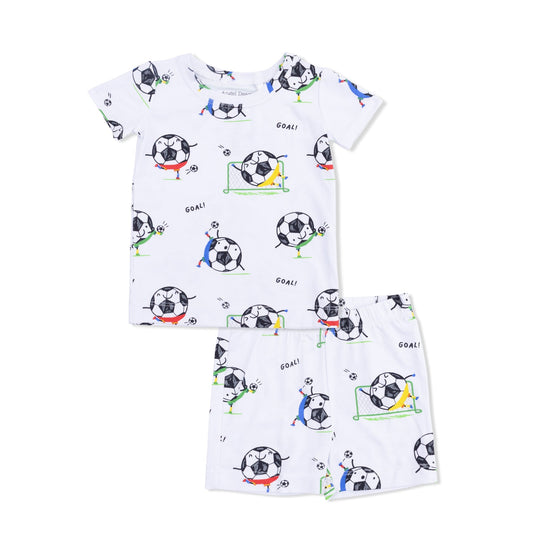 Loungewear Short Set | Soccer Balls Playing Soccer Blue