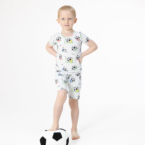 Loungewear Short Set | Soccer Balls Playing Soccer Blue