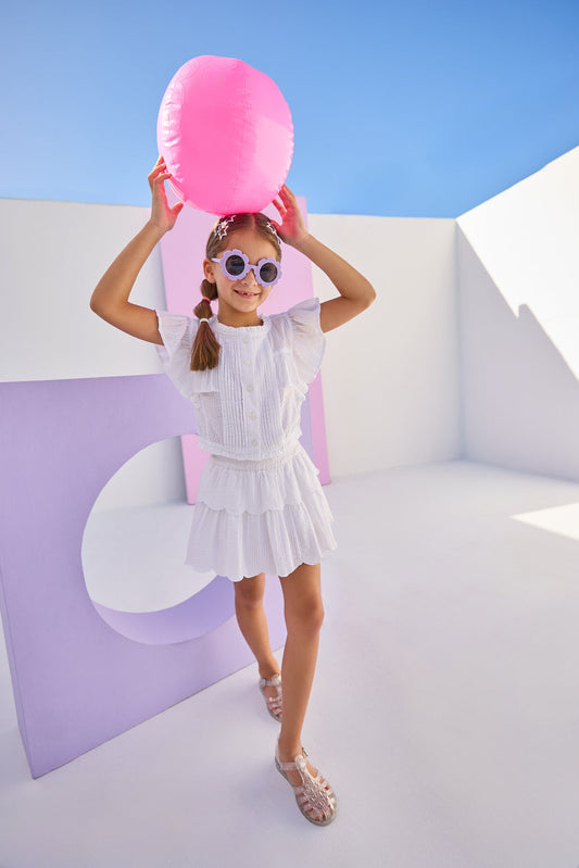 Tiered Skort | White Seersucker
