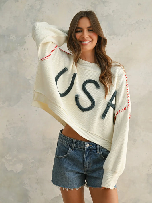 USA Rope Letter Sweater