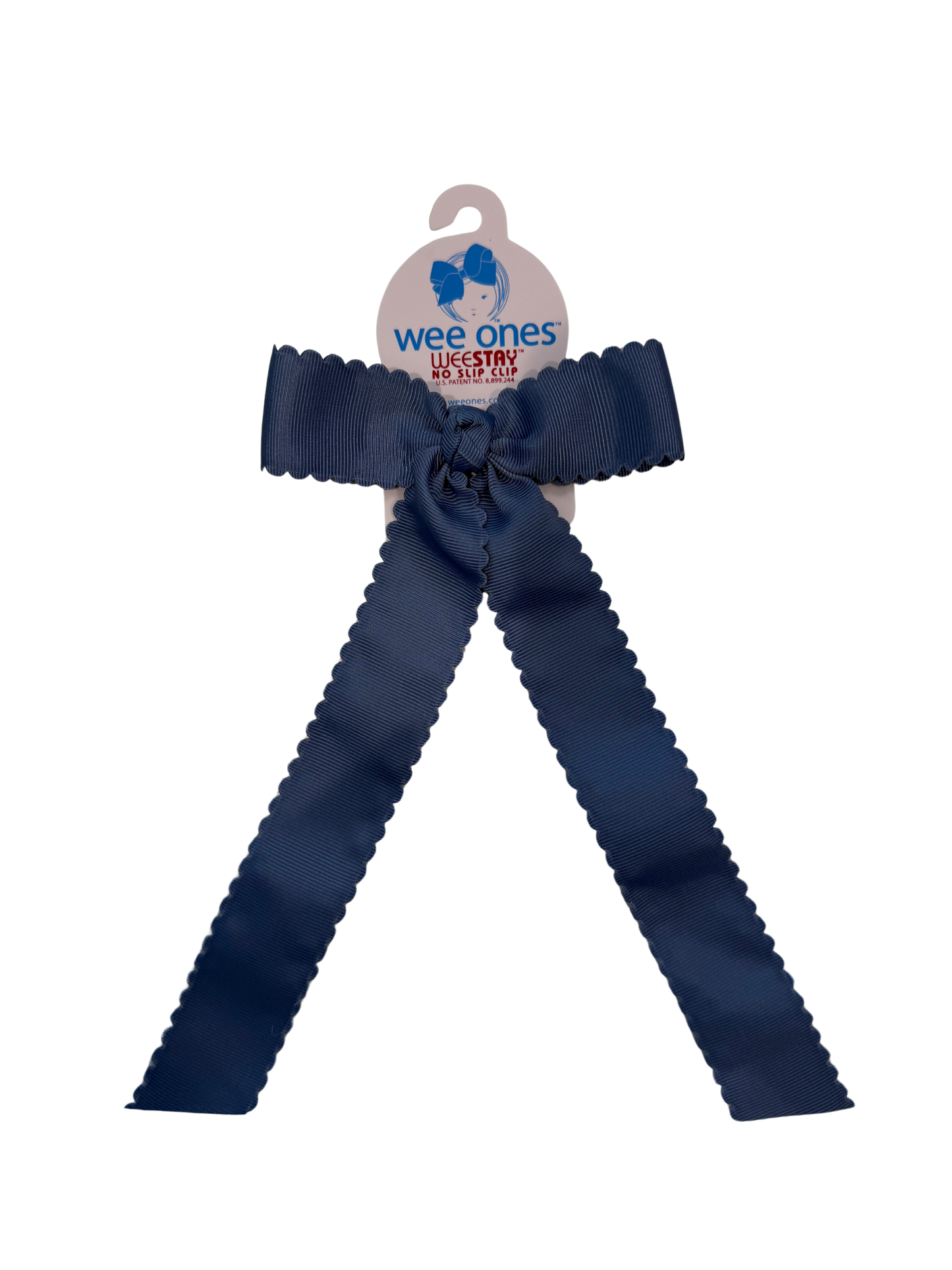 Medium Scalloped Edge With Tails Bow | Smoke Blue