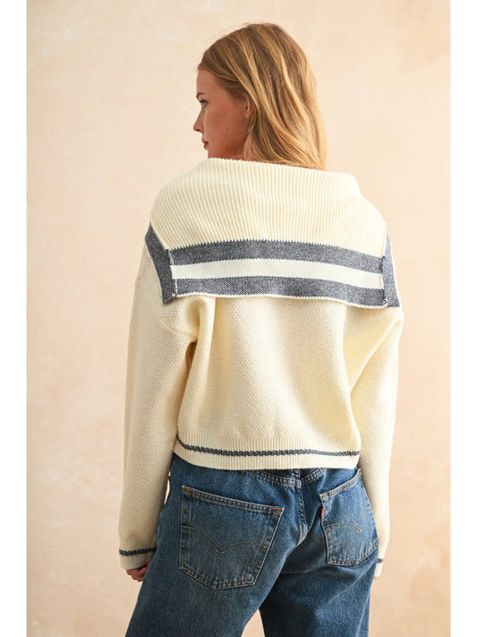 Color Contrast Sailor Style Sweater Cardigan