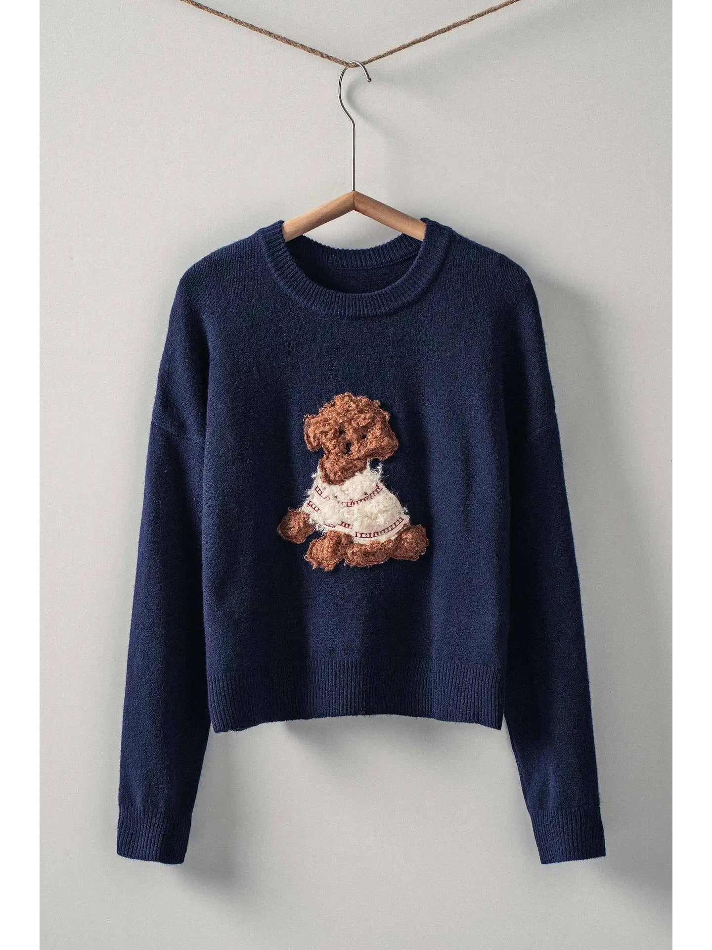 Whimsical Puppy Applique Knit Sweater