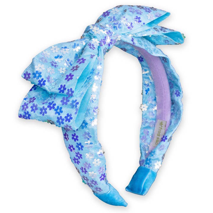 Big Bow Headband - Double Layer Sequin Blue