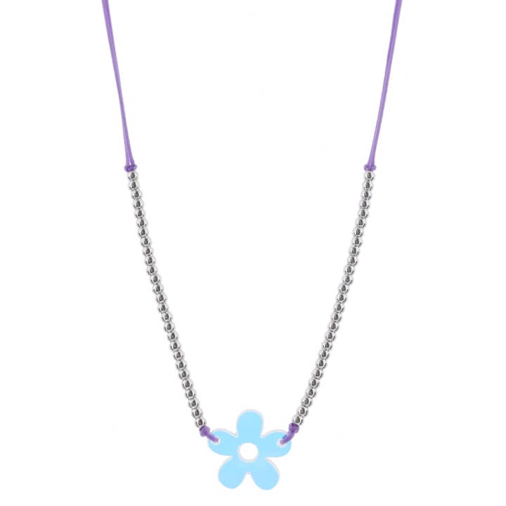 Lavender Cord Beaded + Acrylic Flower Necklace