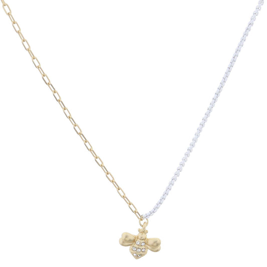Kids Half Gold Chain, Half White Chain with Bee Necklace