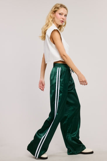 Sporty Satin Track Pants | Hunter Green