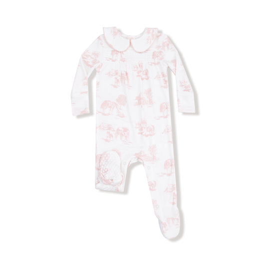 Peter Pan 2 Way Zipper Footie | Farm Toile Pink