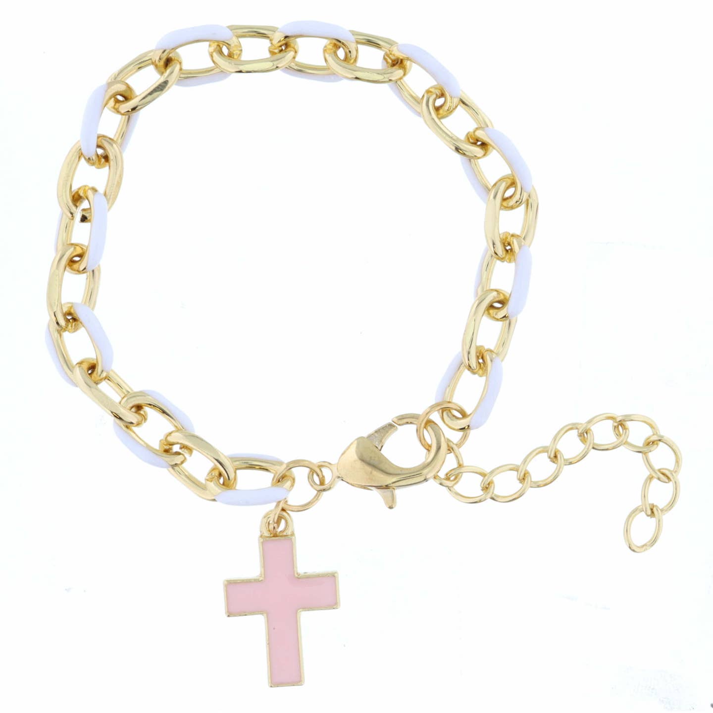Kids White Chain and Light Pink Cross Bracelet