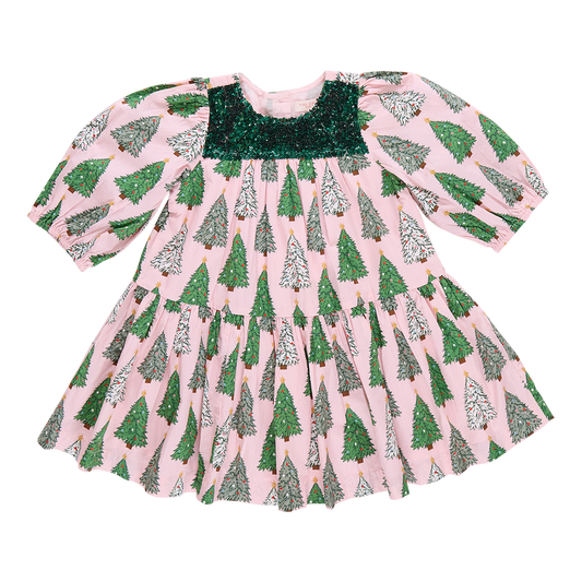 Girls Fiona Dress | Pink Trees