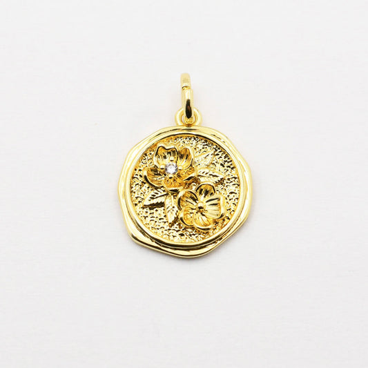 Gold Circle Double Flower Charm
