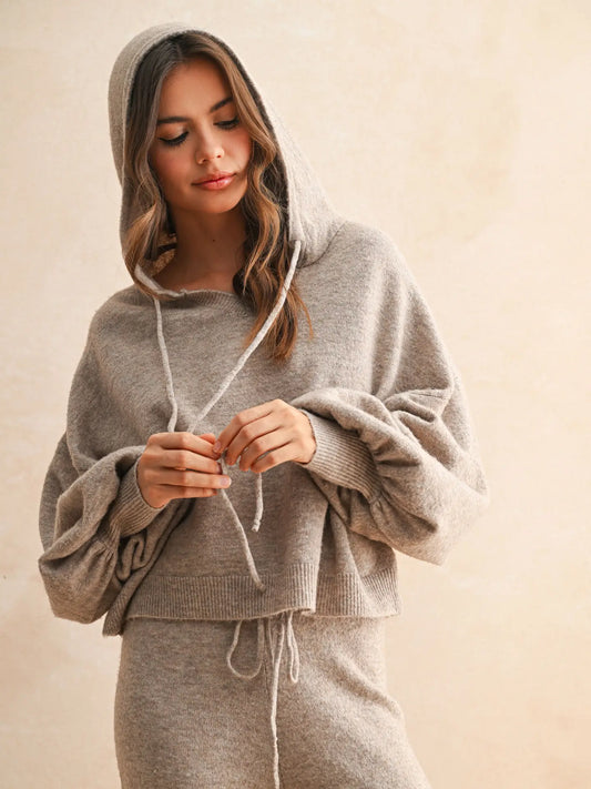 Two Tone Ribbed Waist Band Sweater Set | Oatmeal