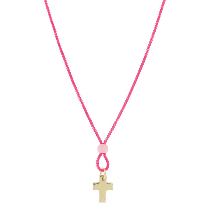 Pink Chain Gold Cross Necklace