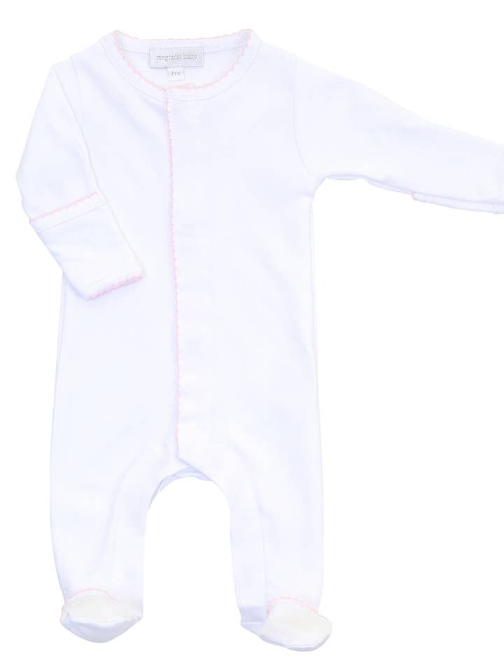 Solid Essentials Footie | White w/ Pink Trim