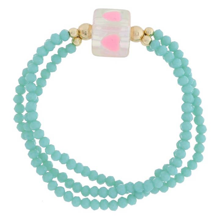 Turquoise Beaded + Pink Hearts Bracelet