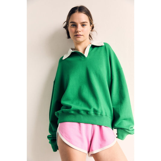 Collared Pullover | Green & Ivory