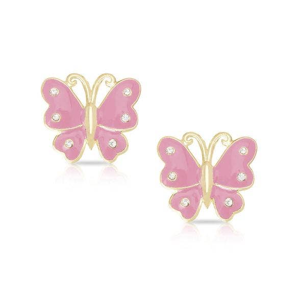 Butterfly Stud Earrings Crystals- Pink