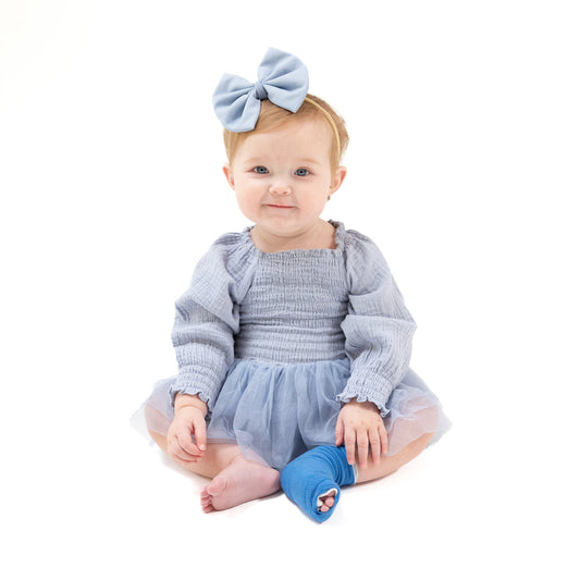 Long Sleeve Smocked Bubble with Tutu | Soft Chambray