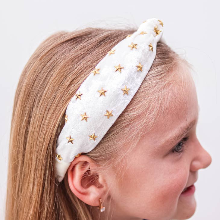 Gold Star Studded Crushed Velvet Knot Headband