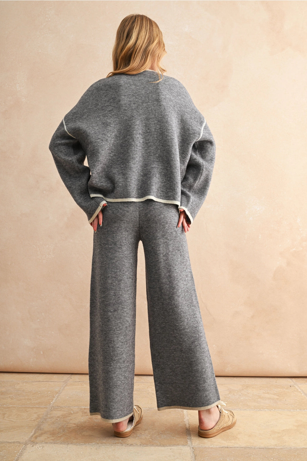 Two Tone Sweater Set | Heather Grey and Cream