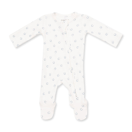 Little Horseshoes Blue | 2 Way Zipper Footie