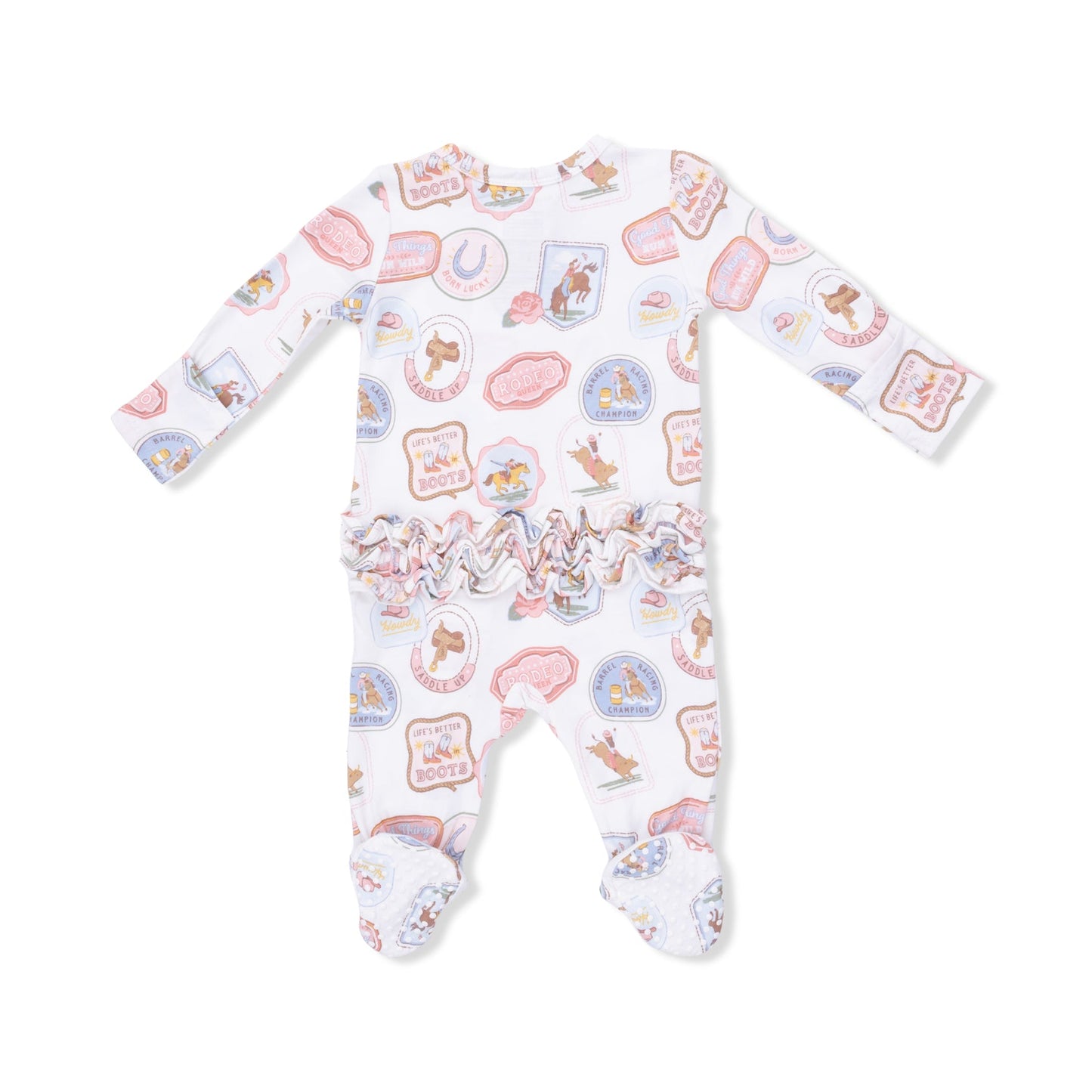 2 Way Ruffle Back Zipper Footie | Rodeo Patches Pink