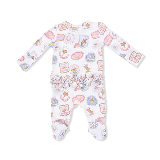 2 Way Ruffle Back Zipper Footie | Rodeo Patches Pink