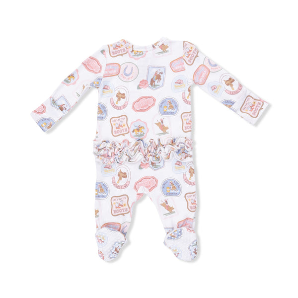 2 Way Ruffle Back Zipper Footie | Rodeo Patches Pink