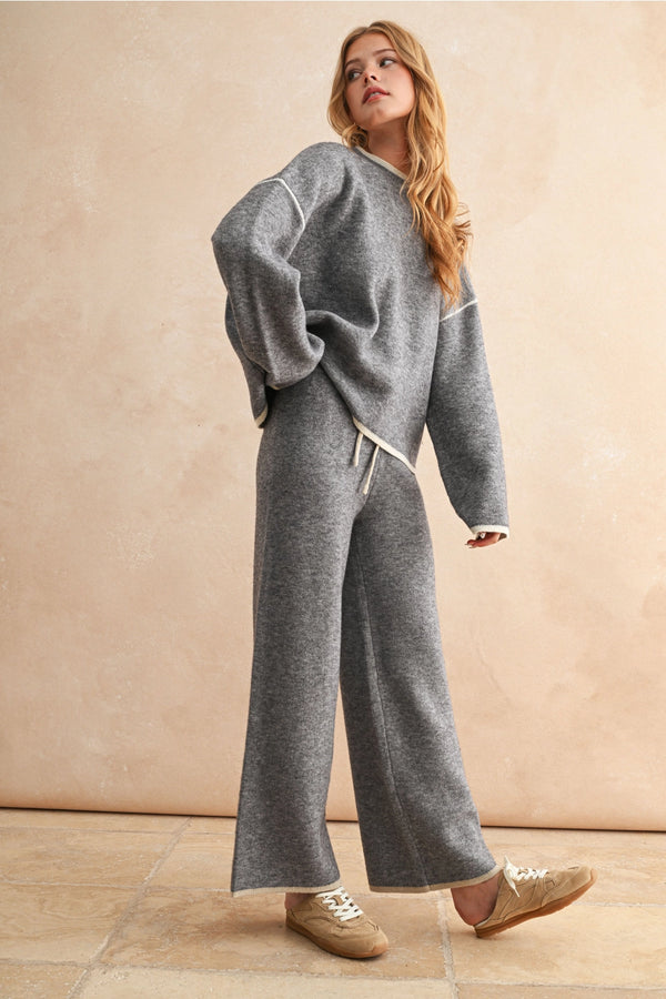 Two Tone Sweater Set | Heather Grey and Cream