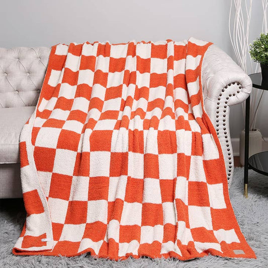 Checkerboard Patterned Throw Blanket | Orange