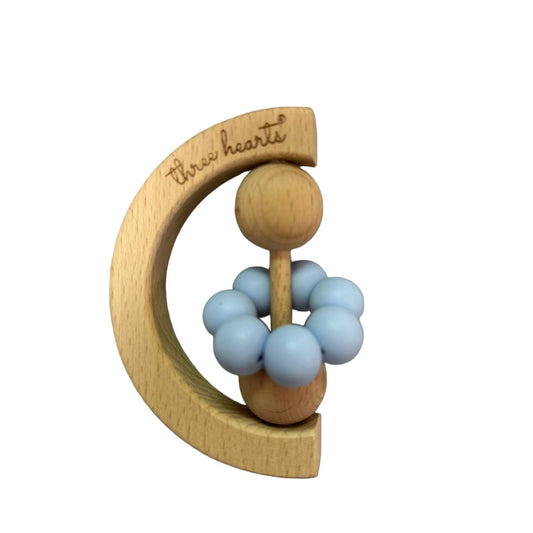 Moon Rattle Beechwood | Baby Blue, Misty Rose or White Sand