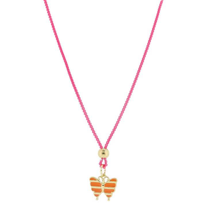 Pink Chain Orange Butterfly Necklace