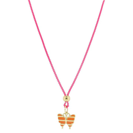 Pink Chain Orange Butterfly Necklace