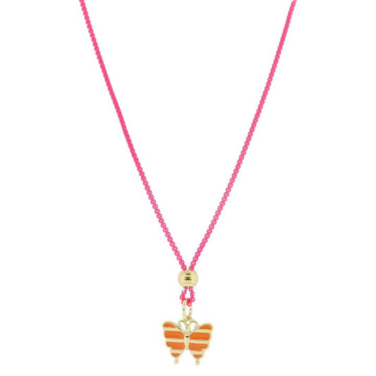 Pink Chain Orange Butterfly Necklace